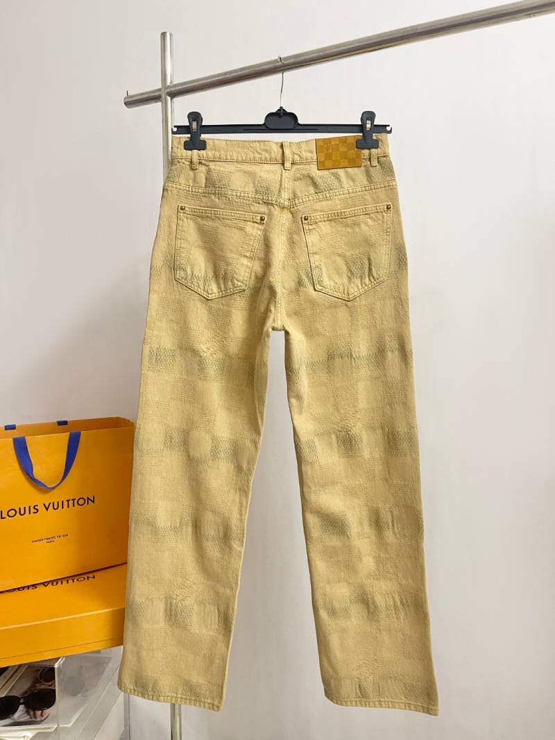 Louis Vuitton Signature Tailored Denim Trousers | Elevated Khaki Yellow with Subtle Damier Check Pattern