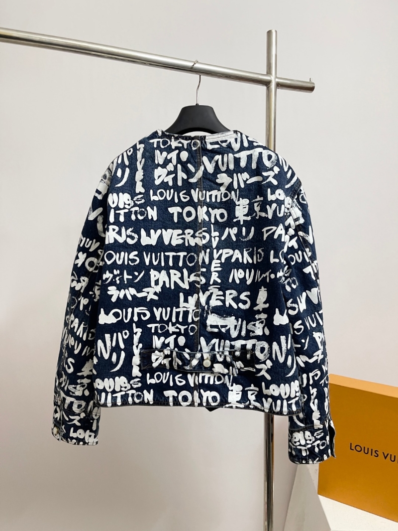Louis Vuitton Exquisite Dark Indigo Collarless Graffiti Denim Jacket