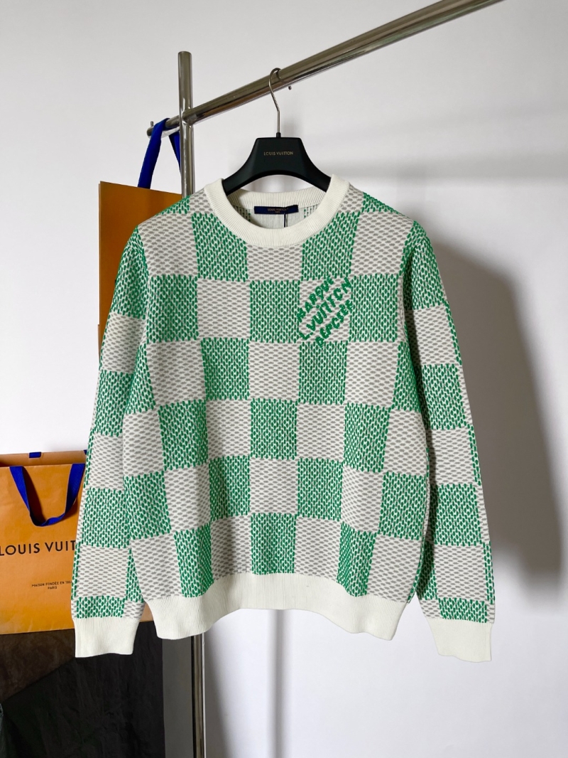 Louis Vuitton Elevated Emerald Checkerboard Knit Pullover – Unisex, Textured Jacquard