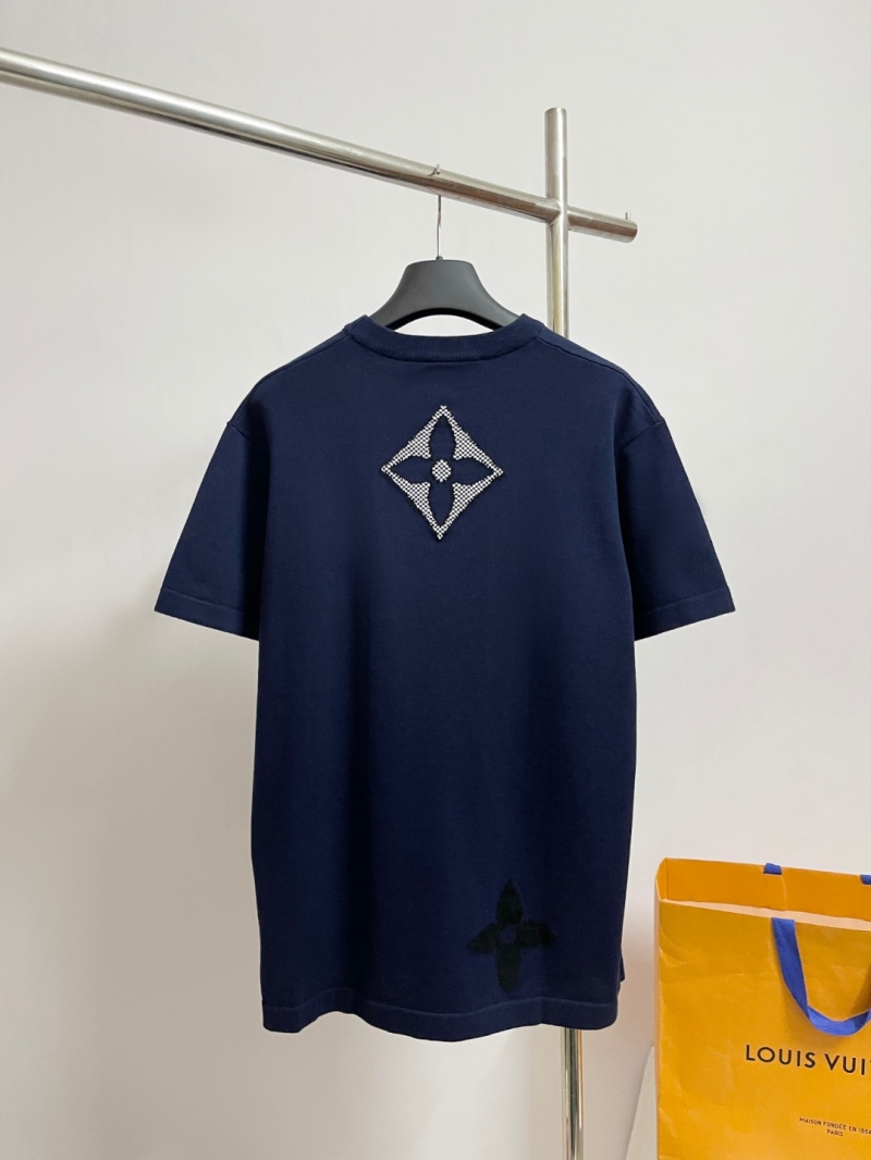 Louis Vuitton Monogram Oversized Flower Knit Short-Sleeve Top in Navy Blue