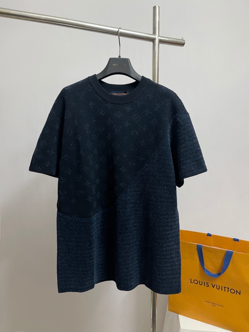 Louis Vuitton Monogram Jacquard Patchwork Knit Short-Sleeve Top - Dark Navy