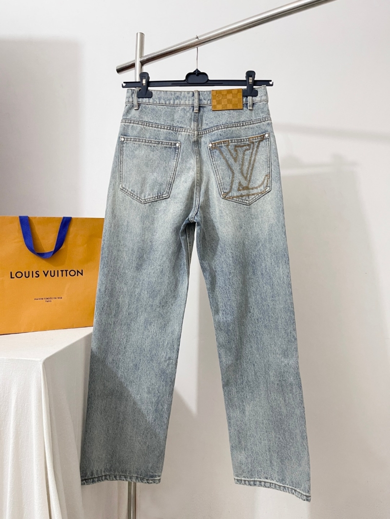 Louis Vuitton Signature Light Wash Straight-Leg Denim Jeans - Vintage Faded Blue
