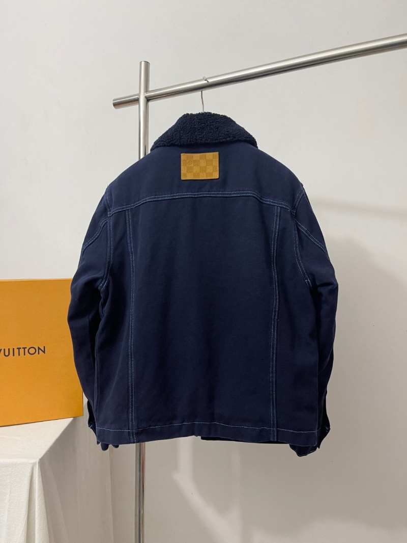 Louis Vuitton Deep Navy Shearling Lapel Workwear Jacket with Contrast Stitching
