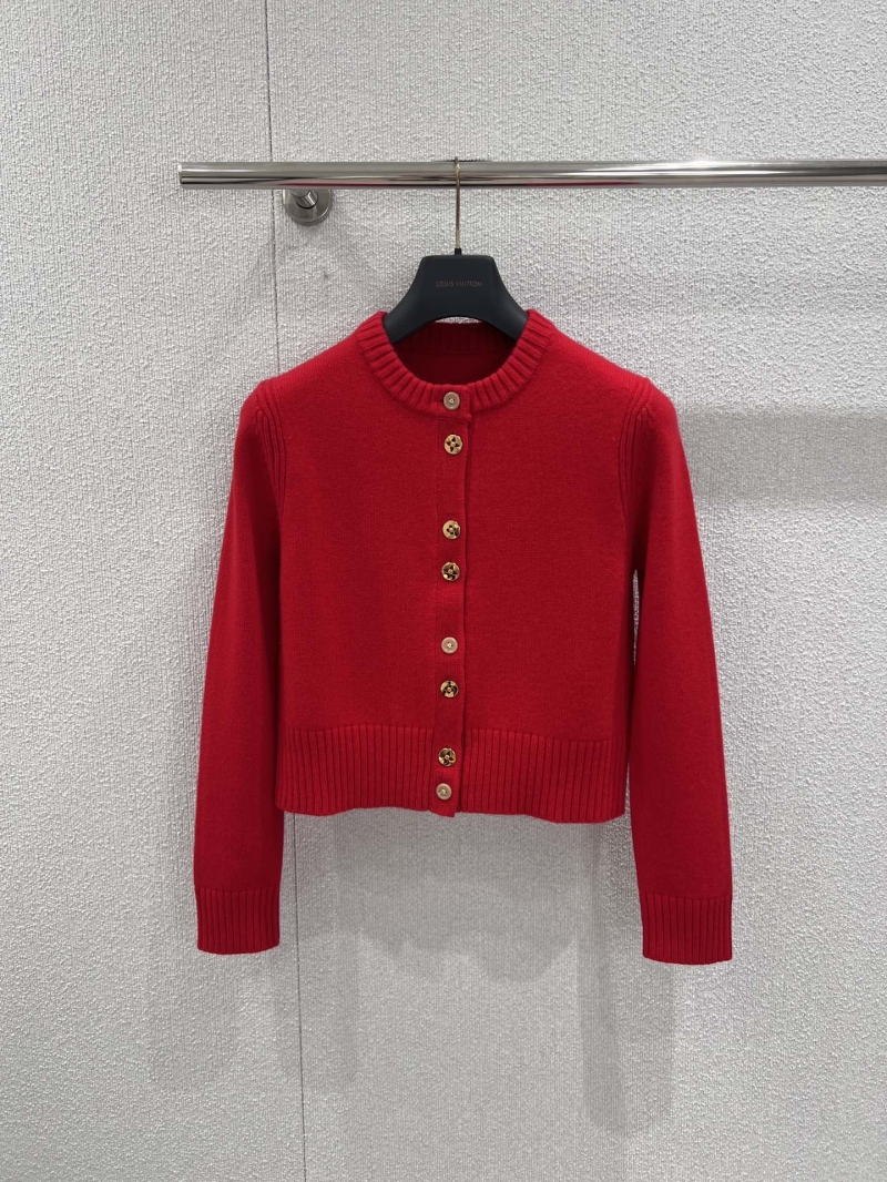 Louis Vuitton Vibrant Scarlet Fine-Knit Cropped Cardigan with Signature Gold Buttons