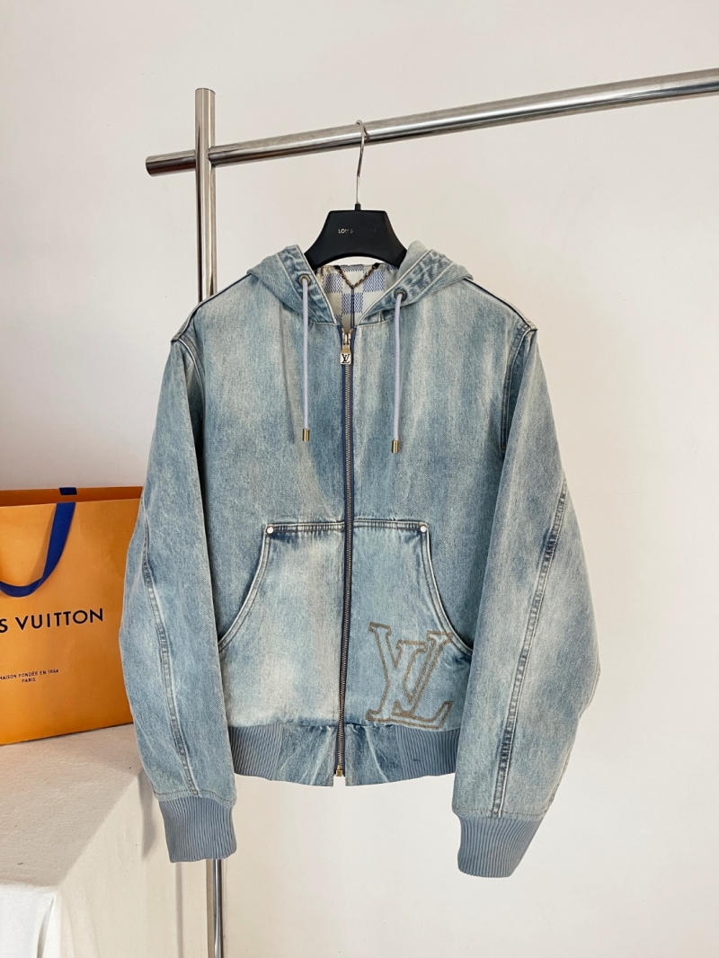 Louis Vuitton Signature LV Monogram Washed Denim Zip-Up Hoodie in Light Blue