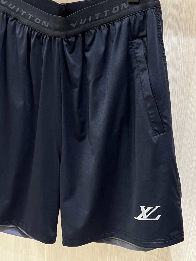 Louis Vuitton Double-Layer Quick-Dry Sport Shorts with 3D Silicone Logo in Black