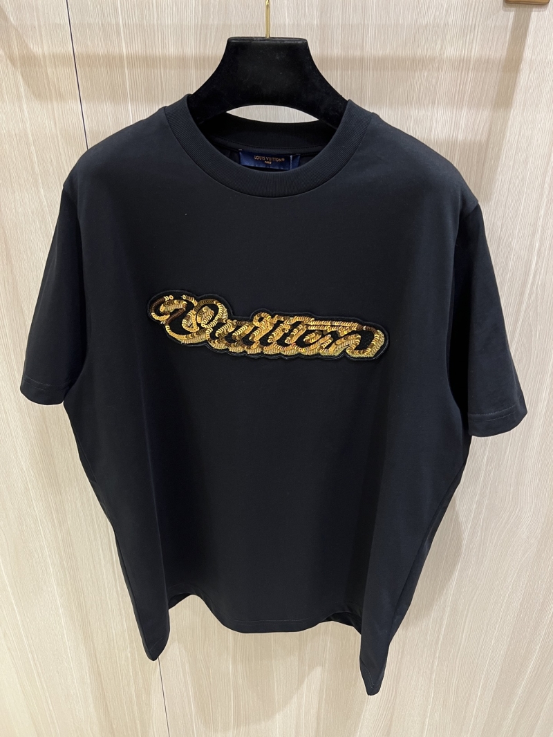 Louis Vuitton Sequin Embroidered Cotton T-Shirt in Black - Exquisite Hand-Beaded 15S Fine Jersey Luxe Tee