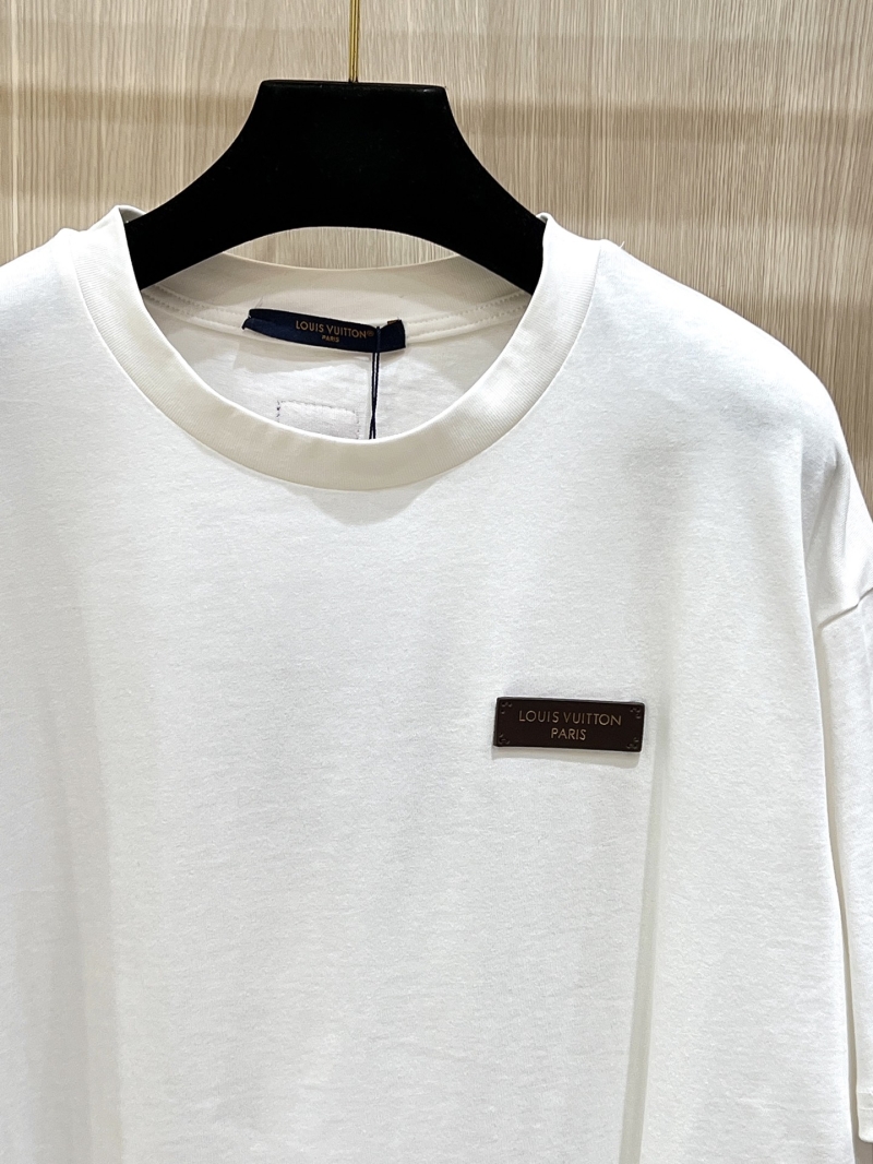Louis Vuitton Off-White Leather Patch T-Shirt - 230G Premium Cotton Crew Neck