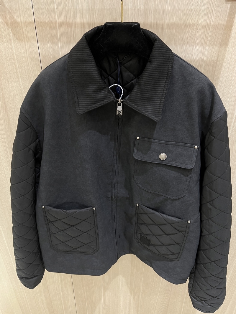 Louis Vuitton x Nigo Distressed Calfskin & Quilted Woven Cotton Flight Jacket in Charcoal Black