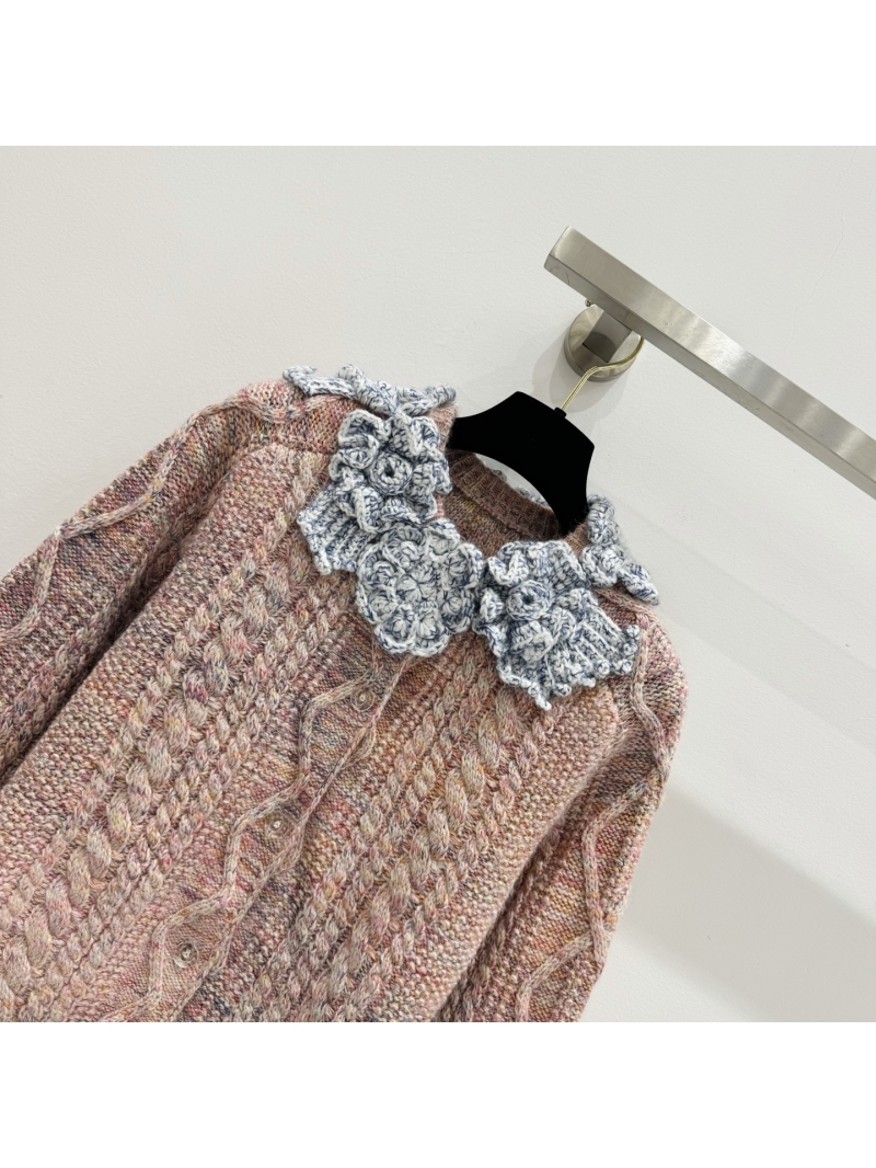 Louis Vuitton 3D Floral Crochet Wool Marled Cardigan in Dusty Rose