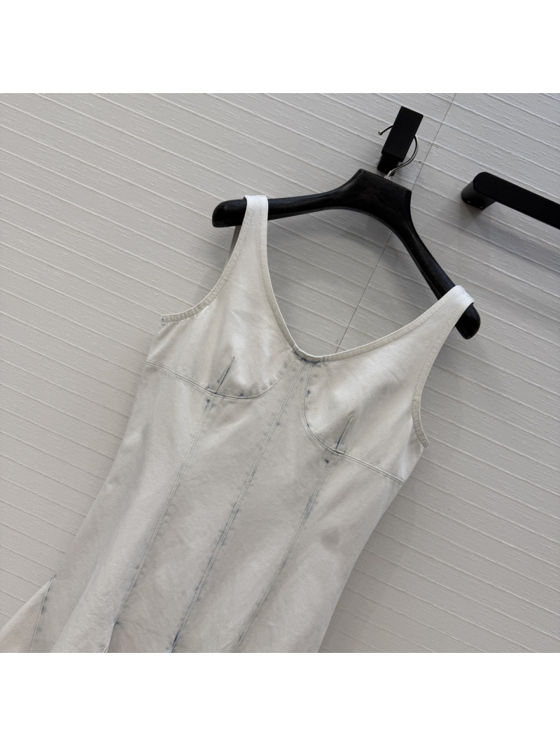 Louis Vuitton Premium Contrast Bleached Denim Pleated V-Neck Mini Dress