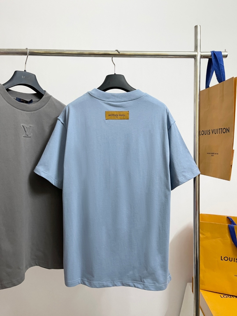 Louis Vuitton Embossed Signature Cotton T-Shirt - Exquisite 40S/2 Jersey - Light Blue & Dark Gray