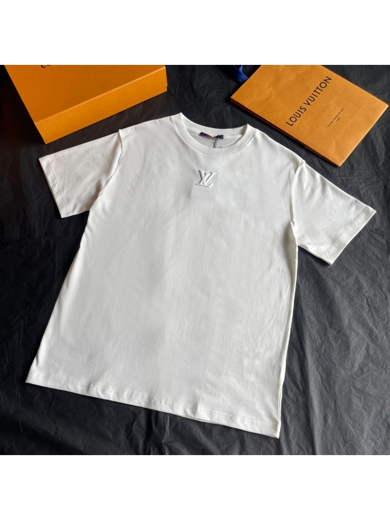 Louis Vuitton Signature Embossed Logo White T-Shirt - Exquisite 3D Monogram Cotton Tee