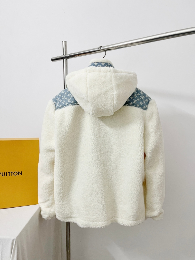 Louis Vuitton Monogram Denim Accent Sherpa Fleece Teddy Jacket in Cream and Light Blue