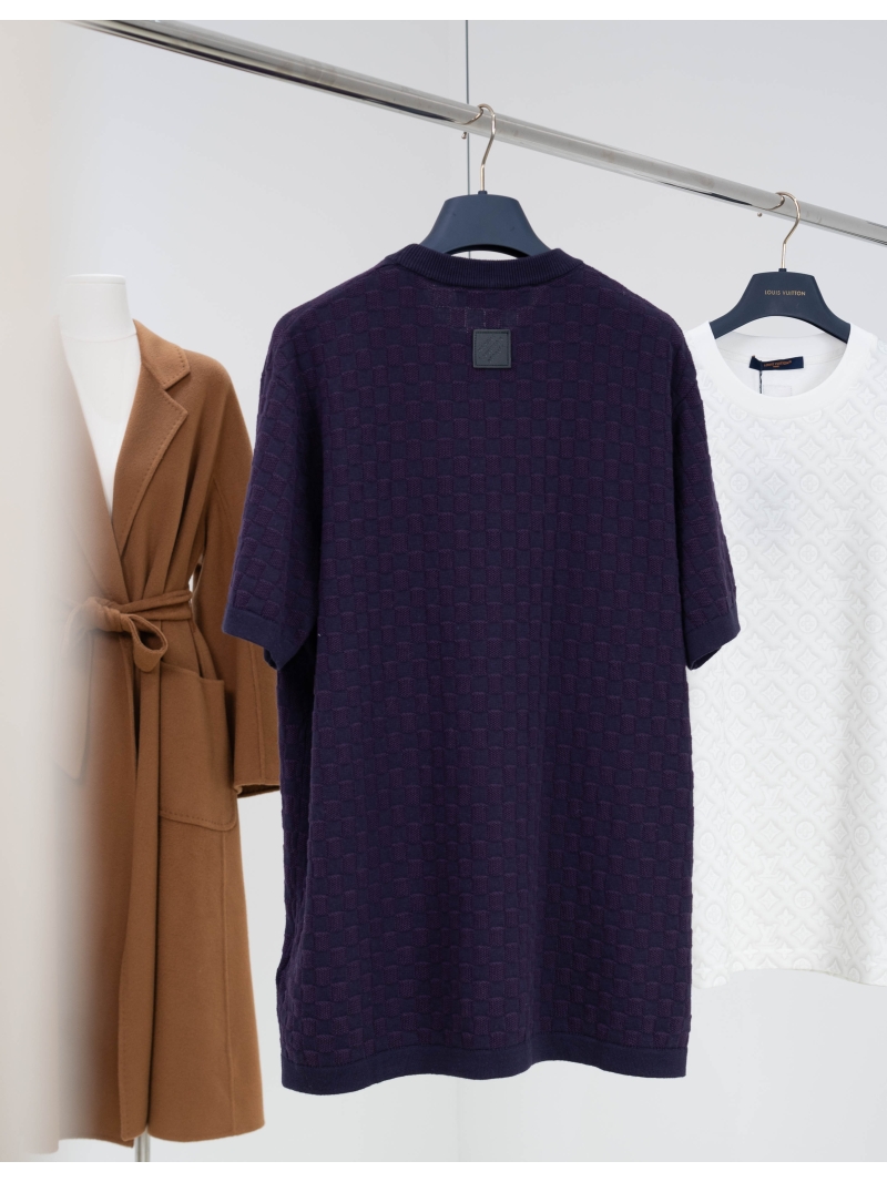 Louis Vuitton Damier Jacquard Knit Short-Sleeve Crewneck - Grape Purple Exquisite Tonal Pattern