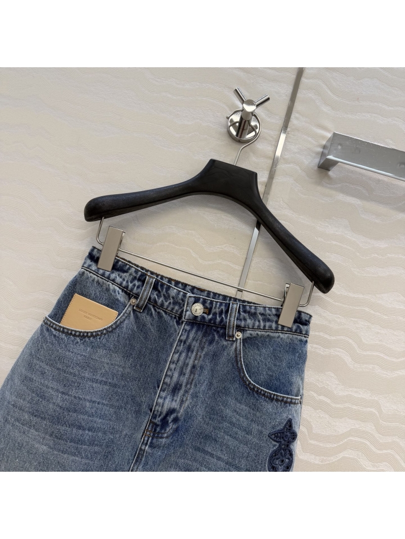 Louis Vuitton Bourgeoise Vintage Monogram Embroidered Denim Mini Skirt in Indigo Blue