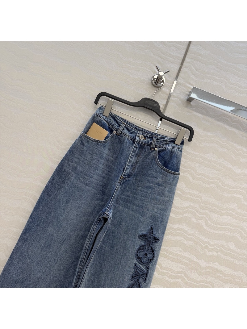Louis Vuitton BOURGEOISE Monogram Embroidered Vintage Denim Straight-Leg Jeans
