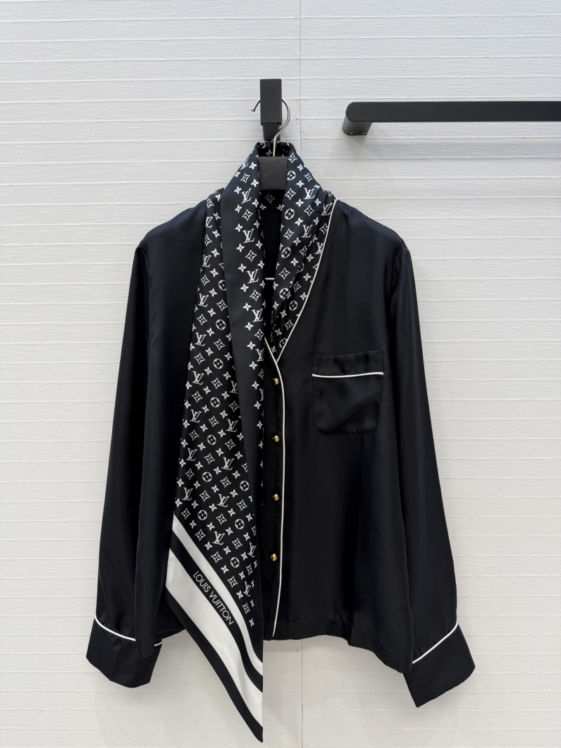 Louis Vuitton Exquisite Monogram Print Silk Twill Scarf Blouse in Black