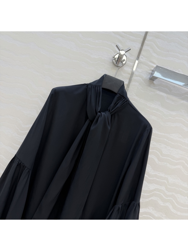 Louis Vuitton Monogram 100% Silk Tie-Neck Lotus Sleeve Blouse