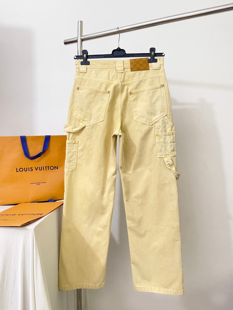 Louis Vuitton Carpenter Workwear Trousers - Pale Yellow Double-Knee Relaxed Fit Utility Pants - Modern Luxury Streetwear - Soft Buttery Yellow