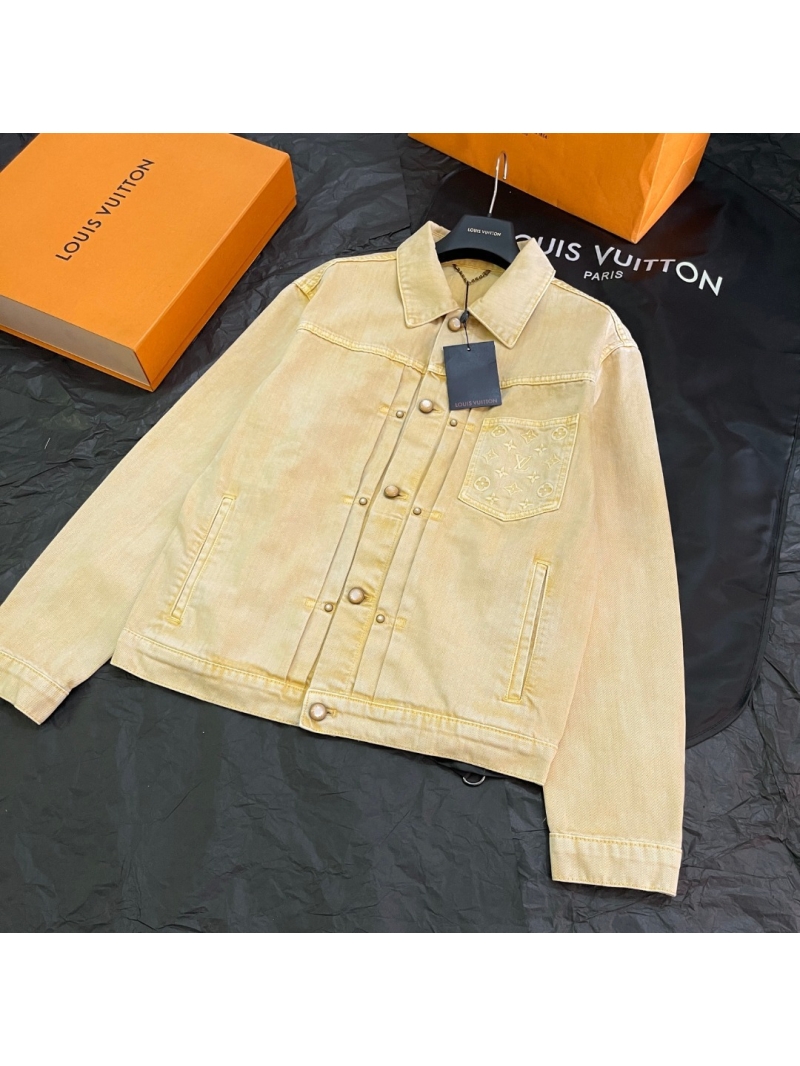 Louis Vuitton Embossed Monogram Distressed Denim Jacket in Pale Yellow