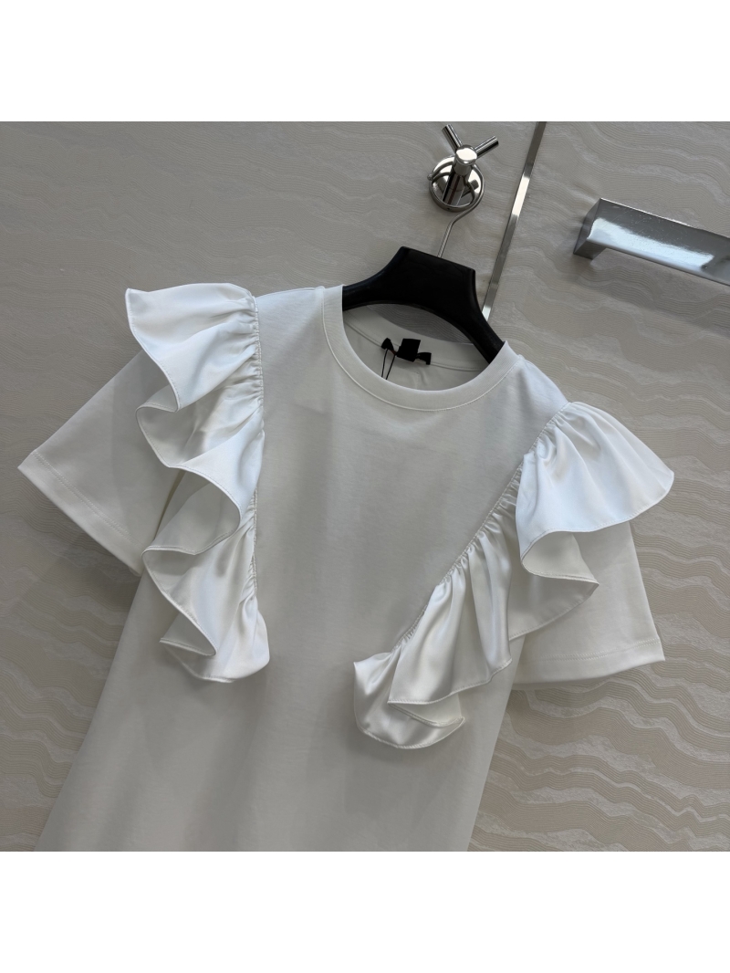 Louis Vuitton Monogram Satin Ruffle Cotton Jersey T-Shirt in White