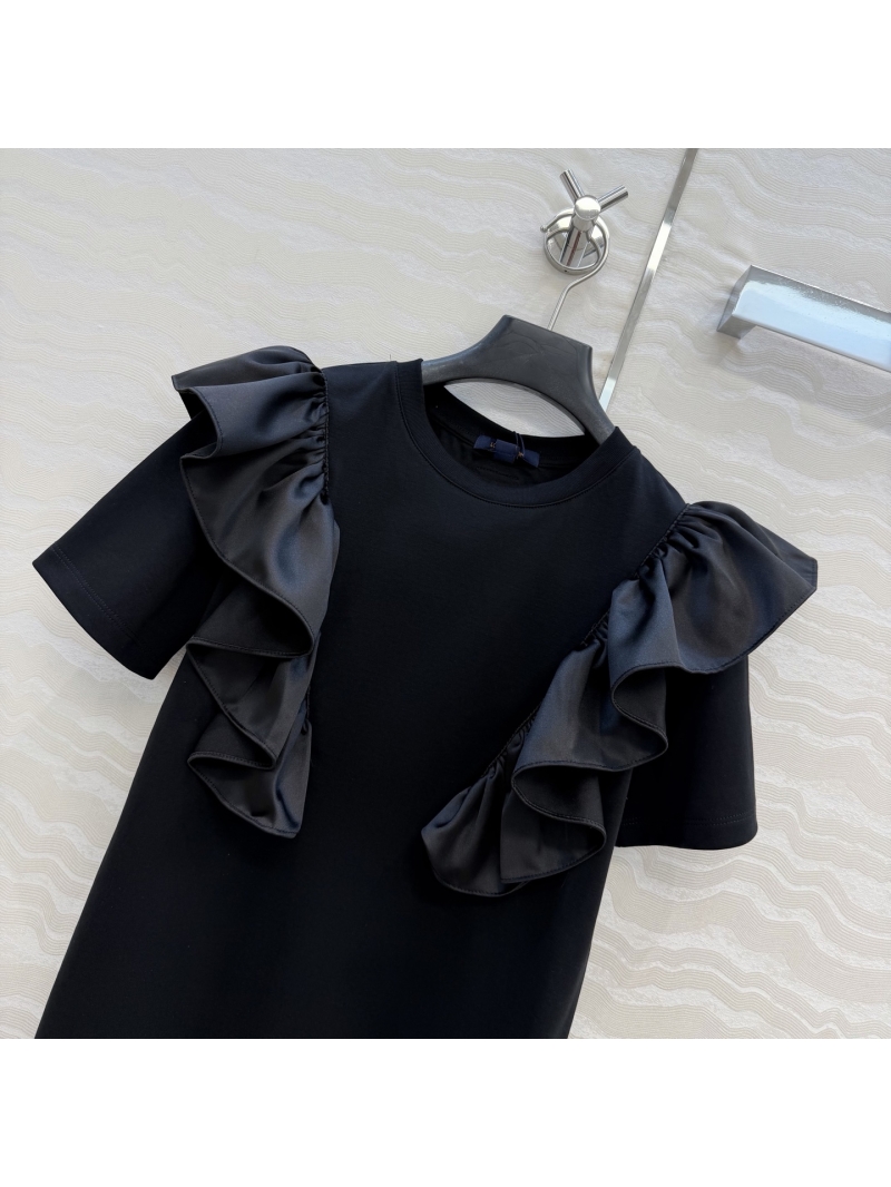 Louis Vuitton Monogram Satin Ruffle 3D Silhouette Cotton T-Shirt