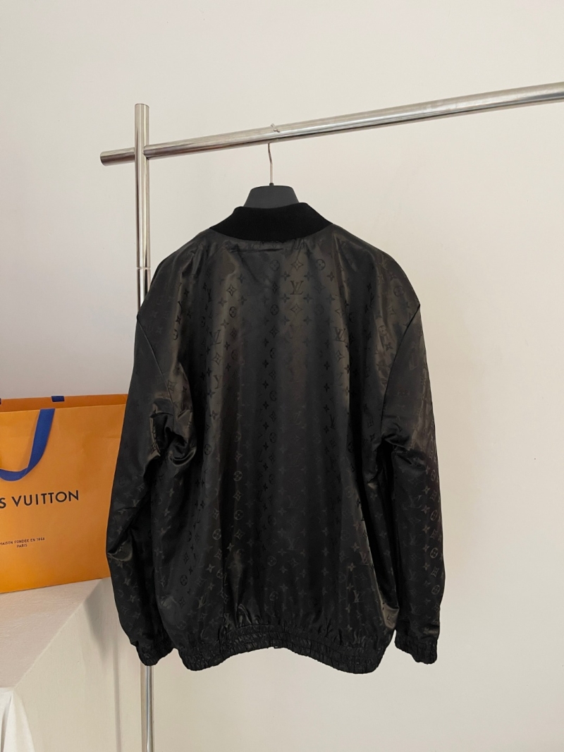 Louis Vuitton Limited Edition Monogram Tonal Black Wool Silk Bomber Jacket