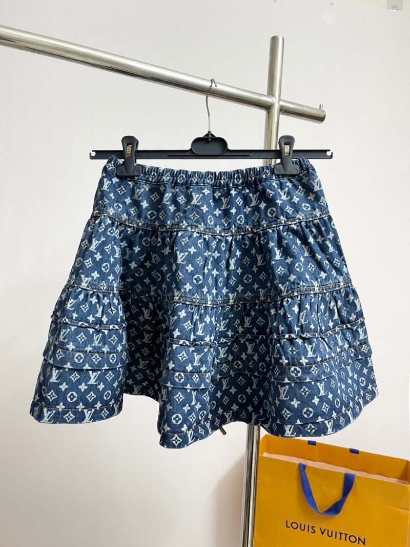 Louis Vuitton Monogram Denim Tiered Mini Skirt in Medium Blue - Exquisite Signature Luxe Skater Skirt