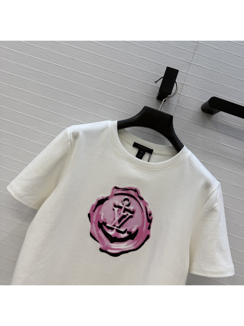 Louis Vuitton Signature Cotton Pink Wax Seal Anchor Logo Cropped T-Shirt