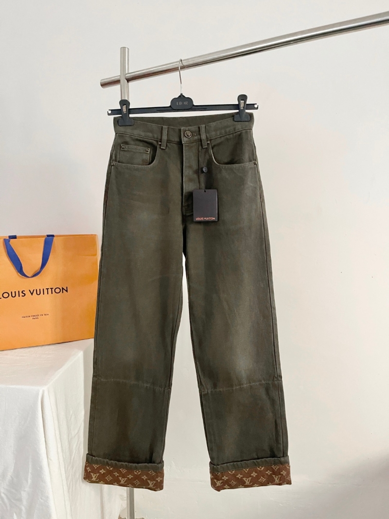 Louis Vuitton Monogram Cuff Straight-Leg Utility Pants in Olive Green