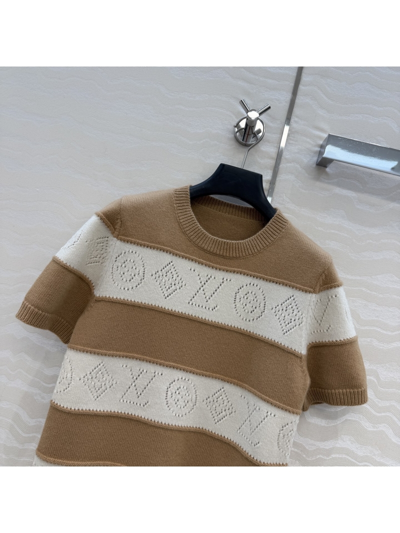 Louis Vuitton Limited Edition 26s Nautical Resort Monogram Wool Knit Short-Sleeve Sweater in Camel and White