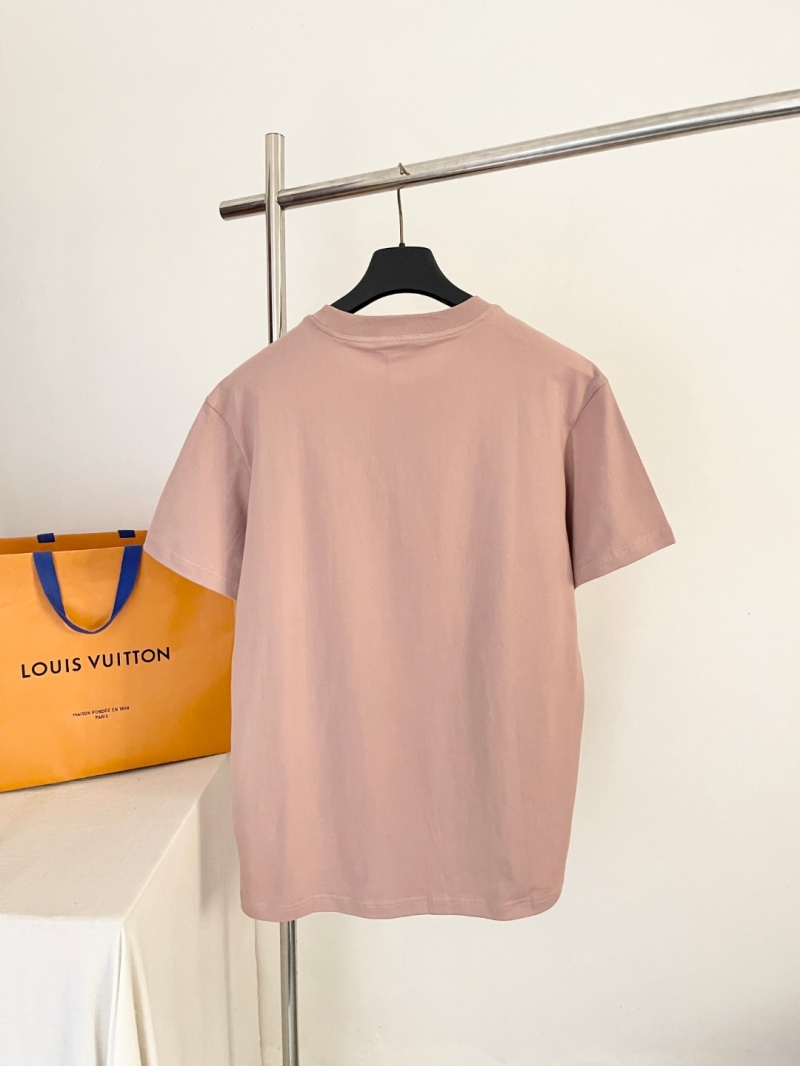 Louis Vuitton Vintage-Wash Cotton T-Shirt in Dusty Rose with Gold-Embossed Leather Patch
