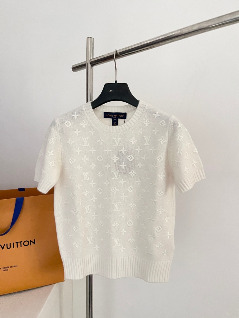 Louis Vuitton Embossed Monogram Cashmere Knit Top in Ivory