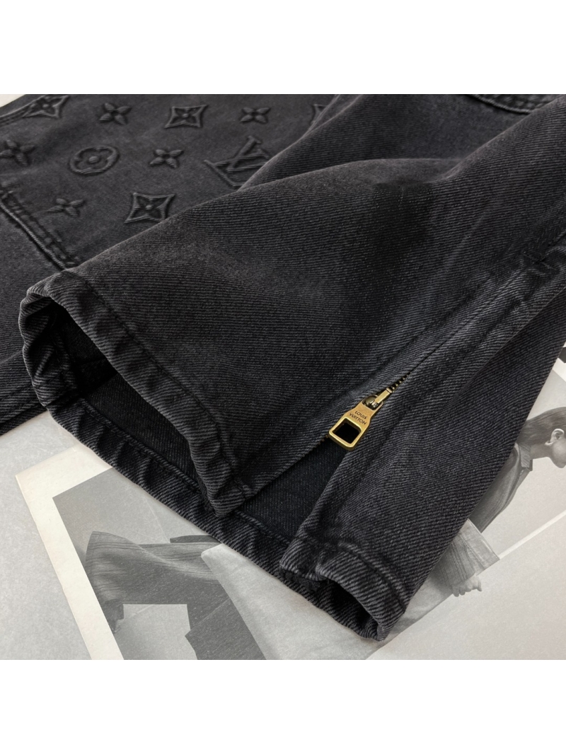 Louis Vuitton Washed Monogram Debossed Carpenter Pants in Charcoal Grey
