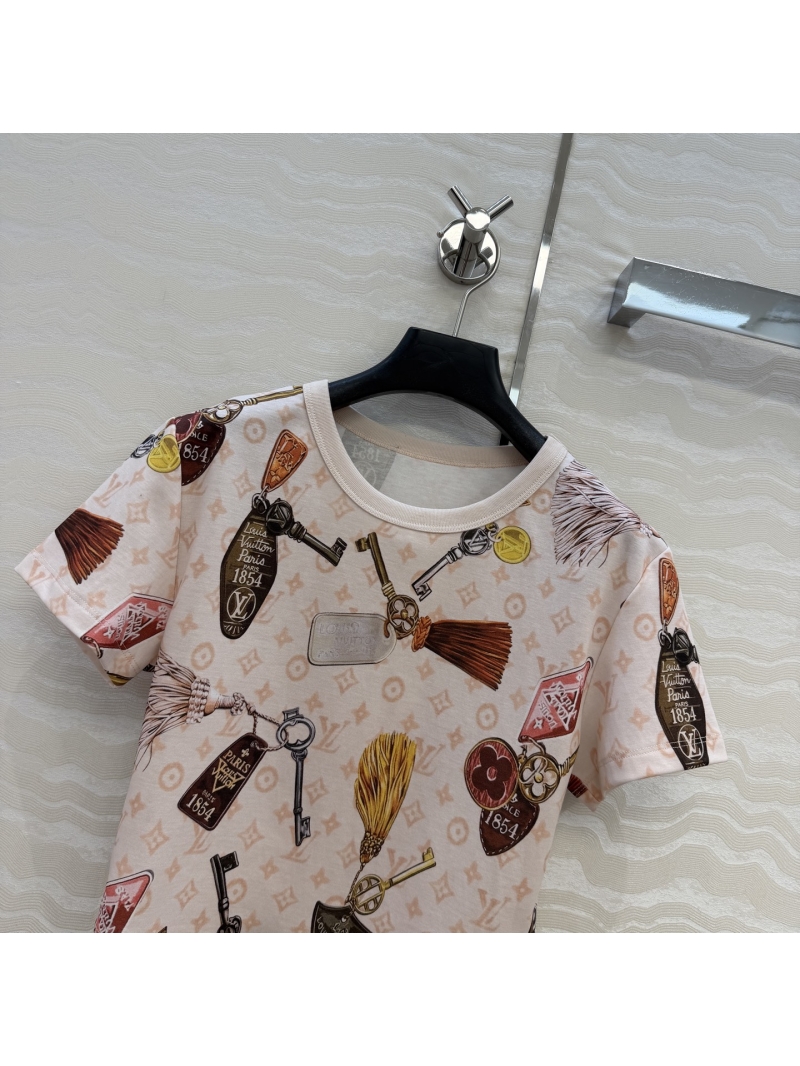 Louis Vuitton Monogram Graphic Cotton Knit Cropped T-Shirt in Nude