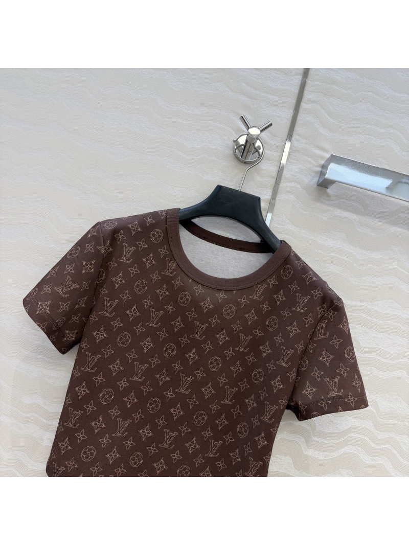 Louis Vuitton Cotton Knit Monogram Cropped T-Shirt in Chocolate Brown