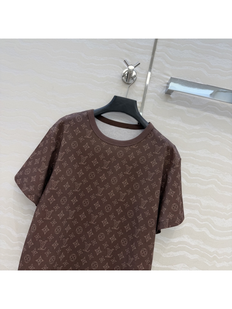 Louis Vuitton Signature Monogram Dotted Cotton Knit T-Shirt in Chocolate Brown