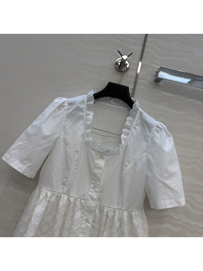 Louis Vuitton White Monogram Jacquard Pure Cotton Babydoll Blouse