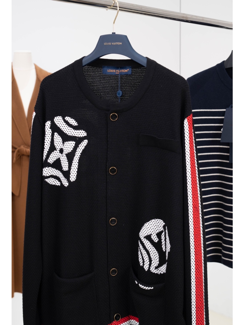 Louis Vuitton 2025FW Signature Geometric Cotton Knit Cardigan in Black