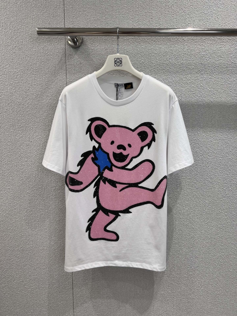 Loewe 25SS Grateful Dead Collab Pink Bear Rhinestone T-Shirt
