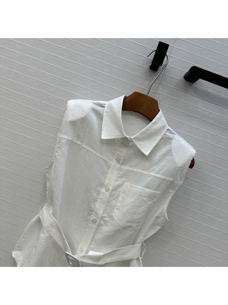 Loewe Spring/Summer Dopamine Color Cotton-Linen Tie-Waist Sleeveless Shirt - Luxe Casual Elegance