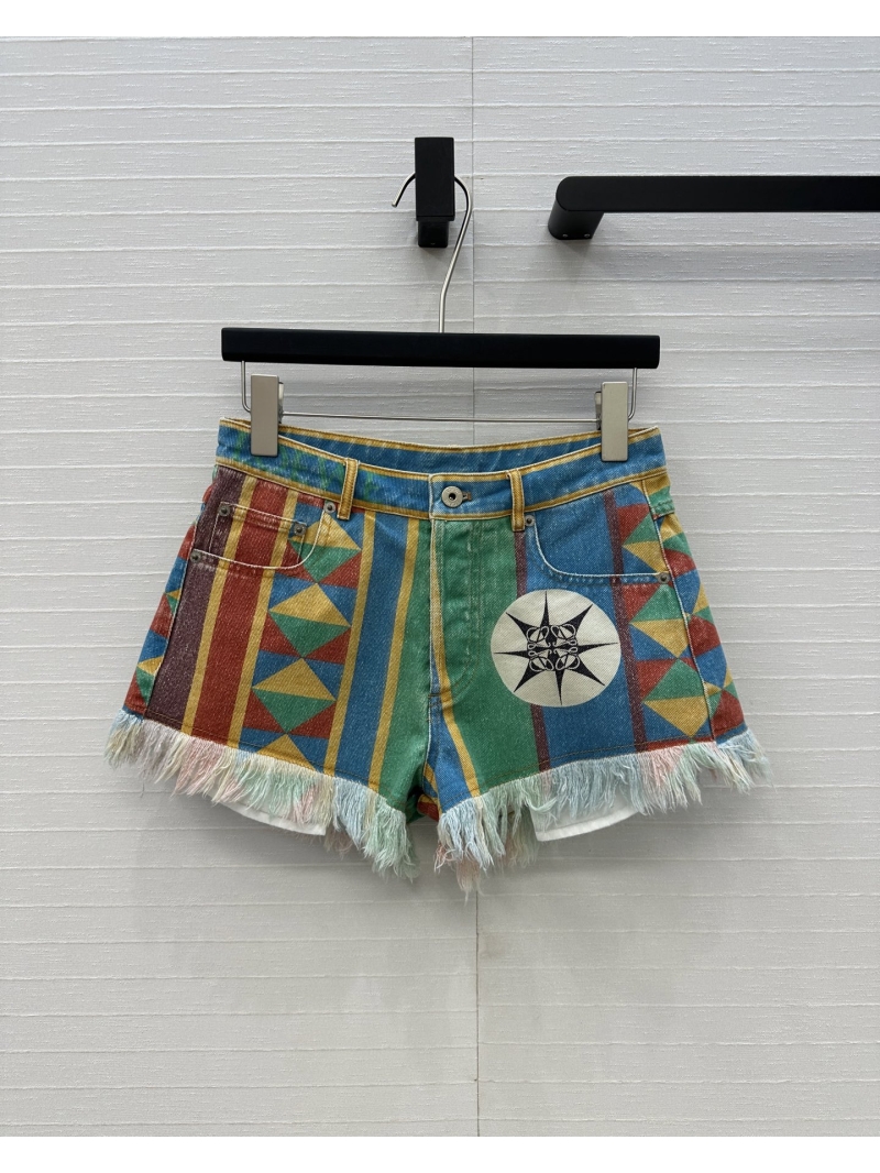 Loewe Paula’s Ibiza Boho Badge Print Distressed Denim Shorts