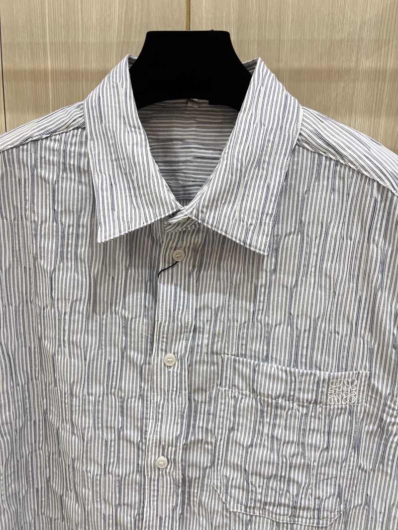 LOEWE Striped Wave Texture Short-Sleeve Shirt - Luxe Cotton Blend