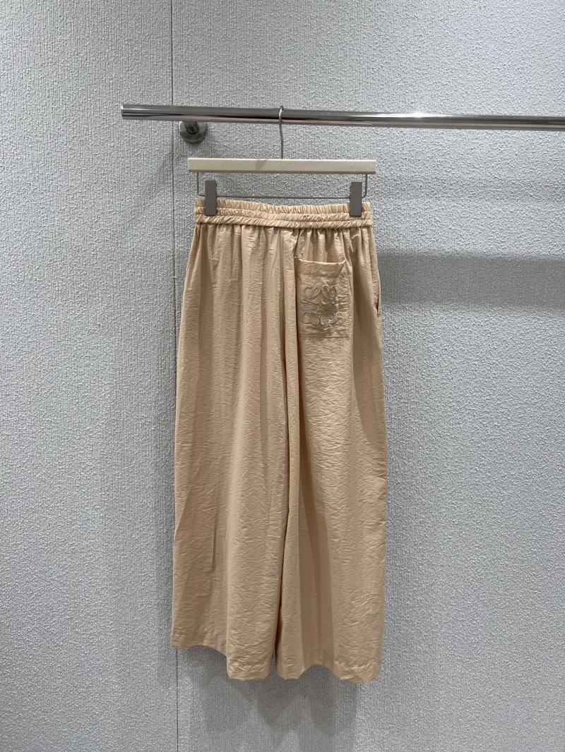 Loewe 25SS Khaki Apricot Elastic Waist Wide-Leg Pants - Exclusive High-End Design