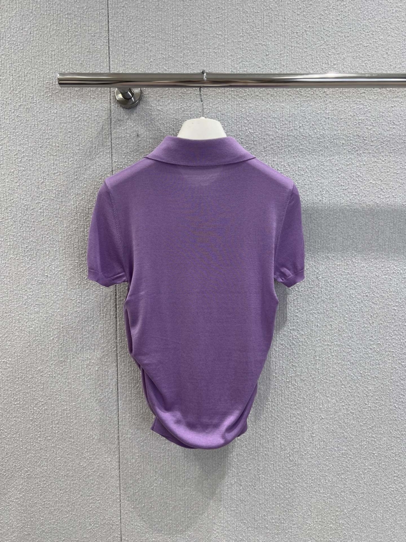 Loewe 25SS Spring/Summer Purple Pleated Collar Short-Sleeve Top