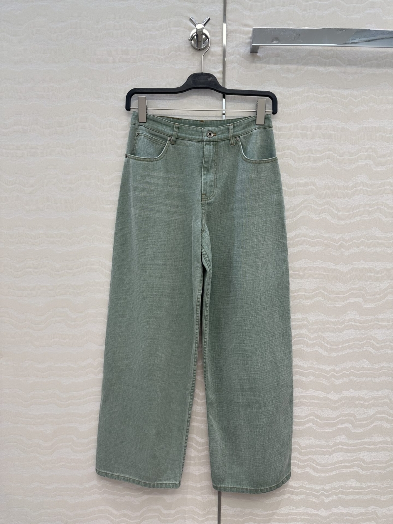Loewe Exclusive Vintage Two-Tone Green Denim Wide-Leg Trousers
