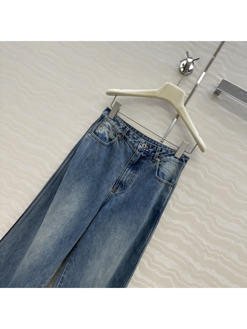 Loewe Vintage Washed Blue Denim Jeans - High Waist Slim Fit with Round Hem Slit Detail
