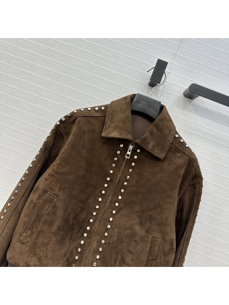 Loewe Exclusive Custom Suede Moto Jacket with Studs - Vintage Brown