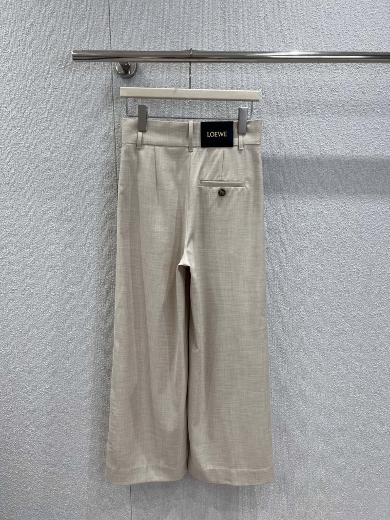 Loewe 25FW Asymmetric Wide-Leg Pants in Earth Spring Tones - Luxe High-Waisted Trousers with Silver Button Detail